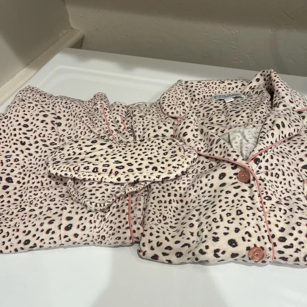 PJ Salvage Pink Leopard-Print Button Pajama Set